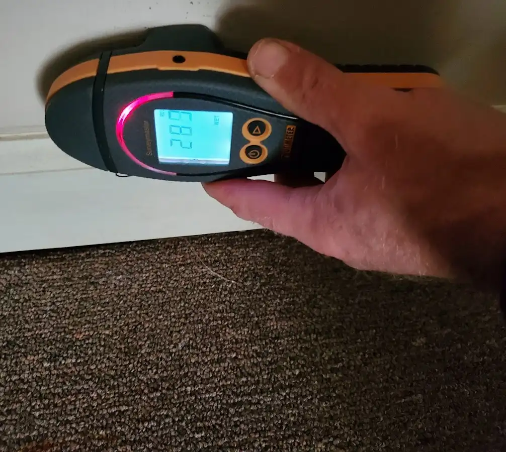 Moisture detection at baseboard during Sewage Cleanup & Sanitation in Cameron Park